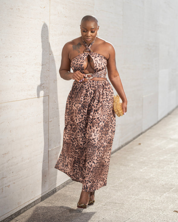 LOOK 847 MAXI LEOPARD DRESS WITH GOLD JEWEL DETAILS