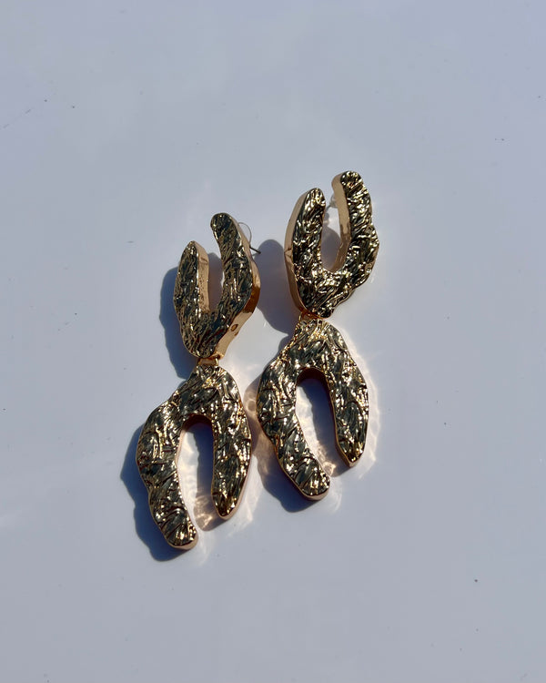 DOUBLE DROP CHUNKY GOLD EARRINGS