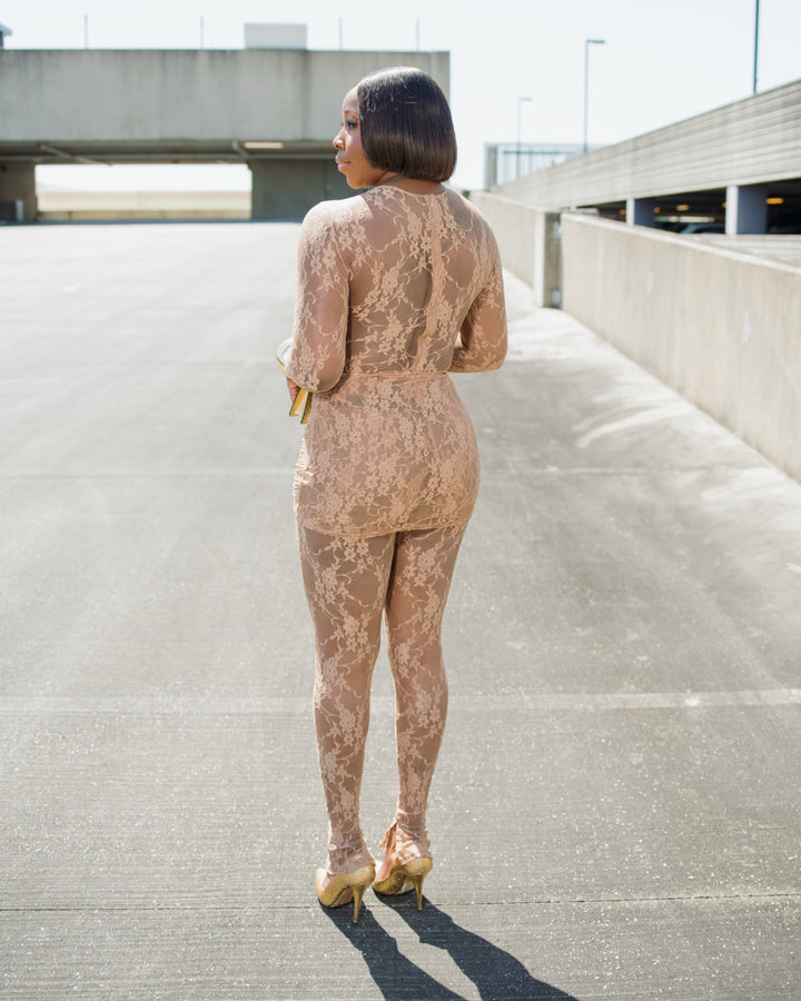 Look 1086 Lace Jumpsuit with Skirt