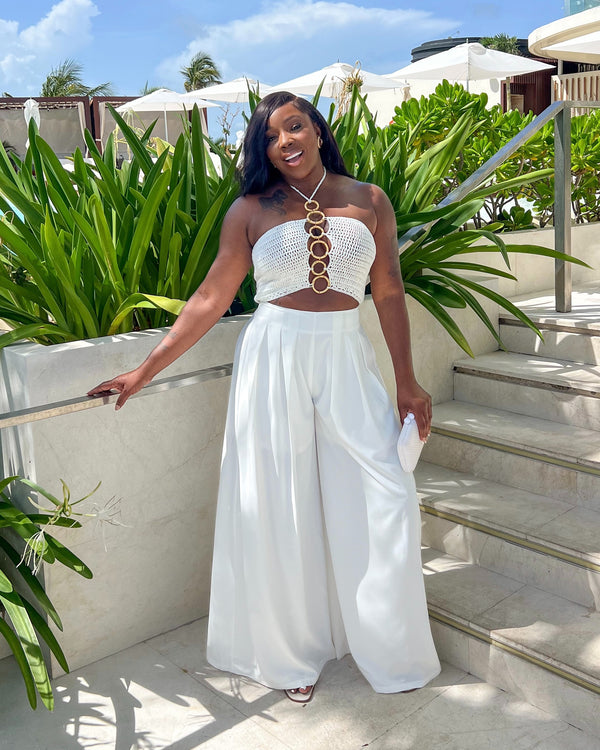 LOOK 1154 PANTS SET WITH CROCHET TOP