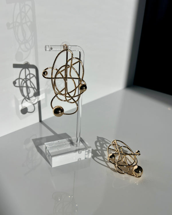 JUMBLED DRAMA GOLD EARRINGS WITH BALL DETAILS