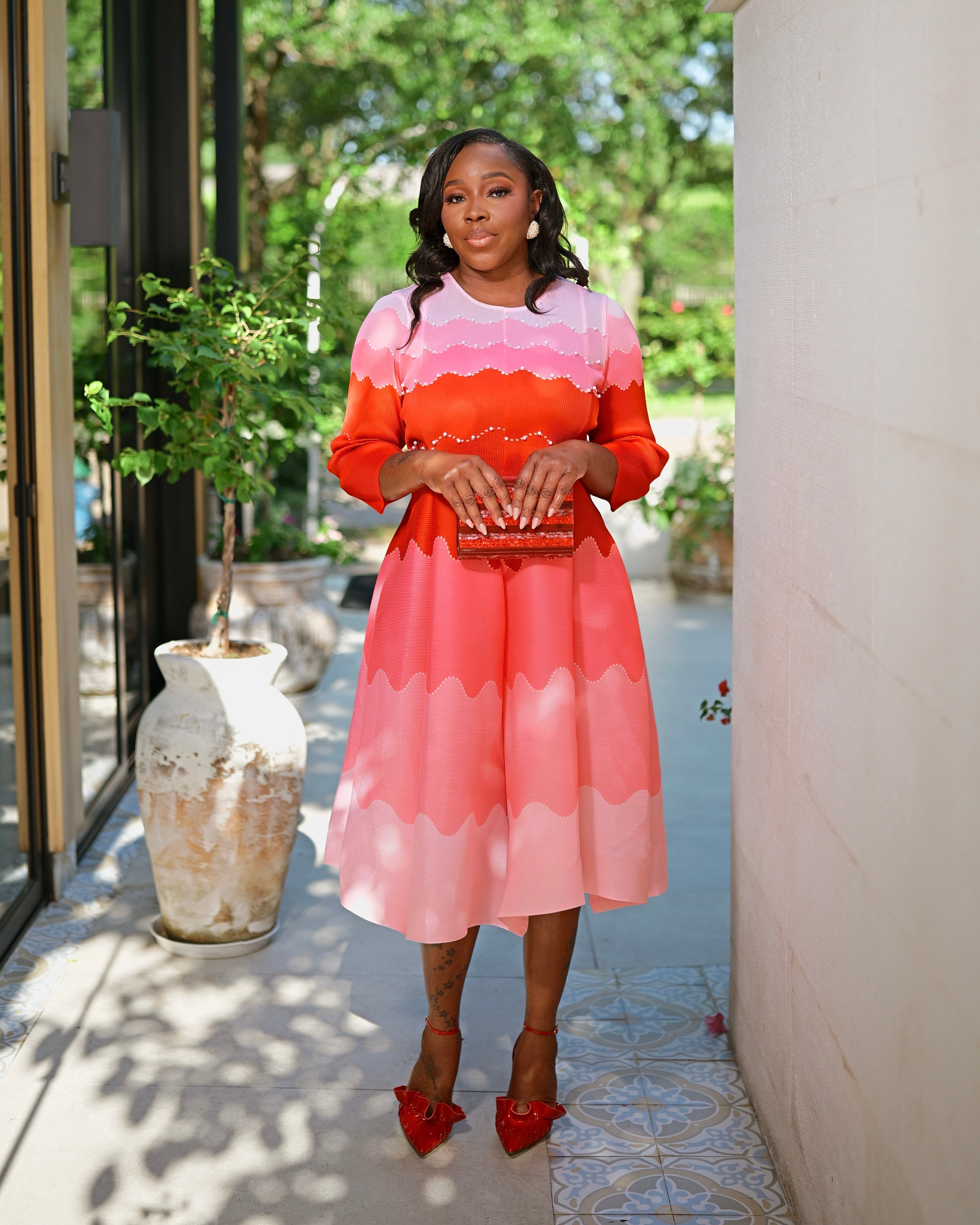 Pearl Detail Pleated Midi Dress | One Size Pleated Dress | Soignée