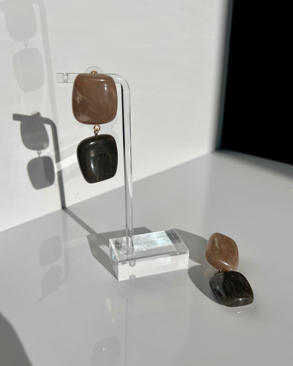 2 TIER GREY MARBLE EARRINGS