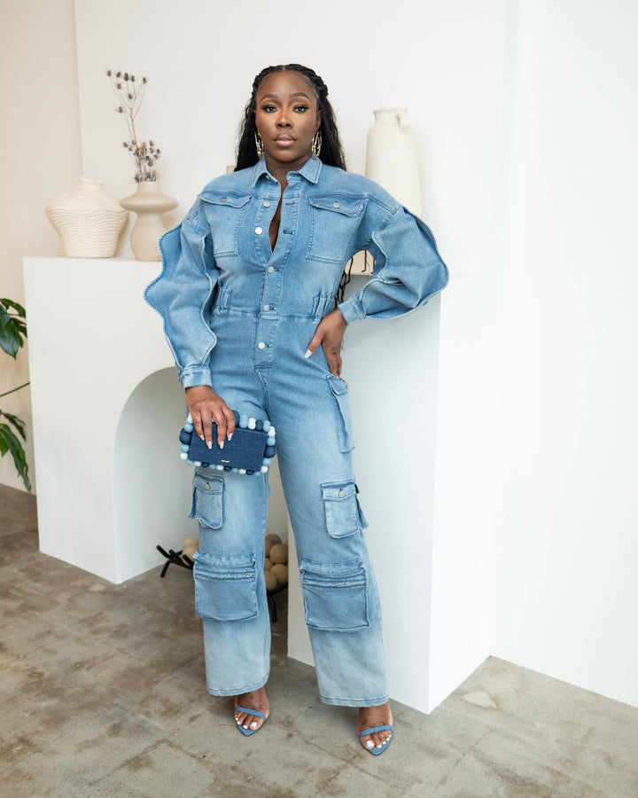 Denim Long Sleeve Jumpsuit