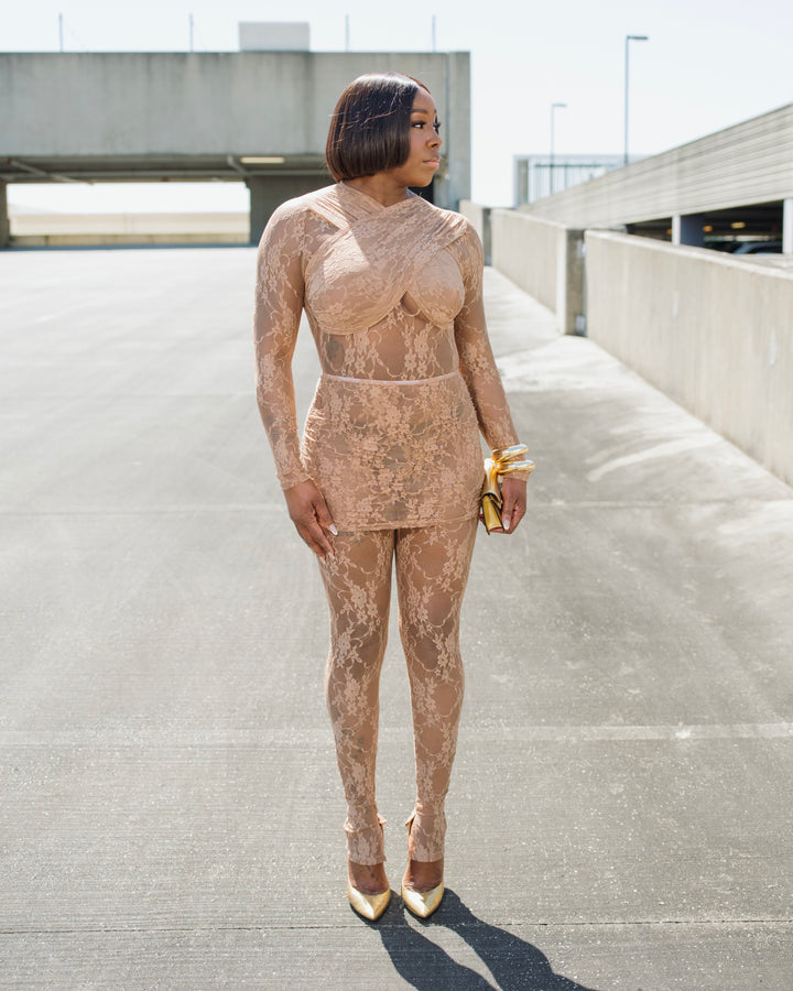 Look 1086 Lace Jumpsuit with Skirt