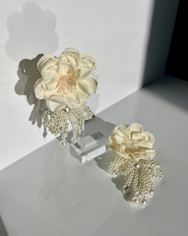 FLOWER EARRING WITH PEARL DETAILS