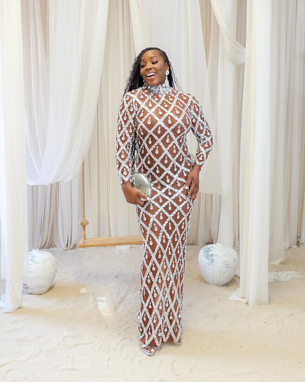 LOOK 984 LONG SLEEVE RHINESTONE DRESS | PRE-ORDER