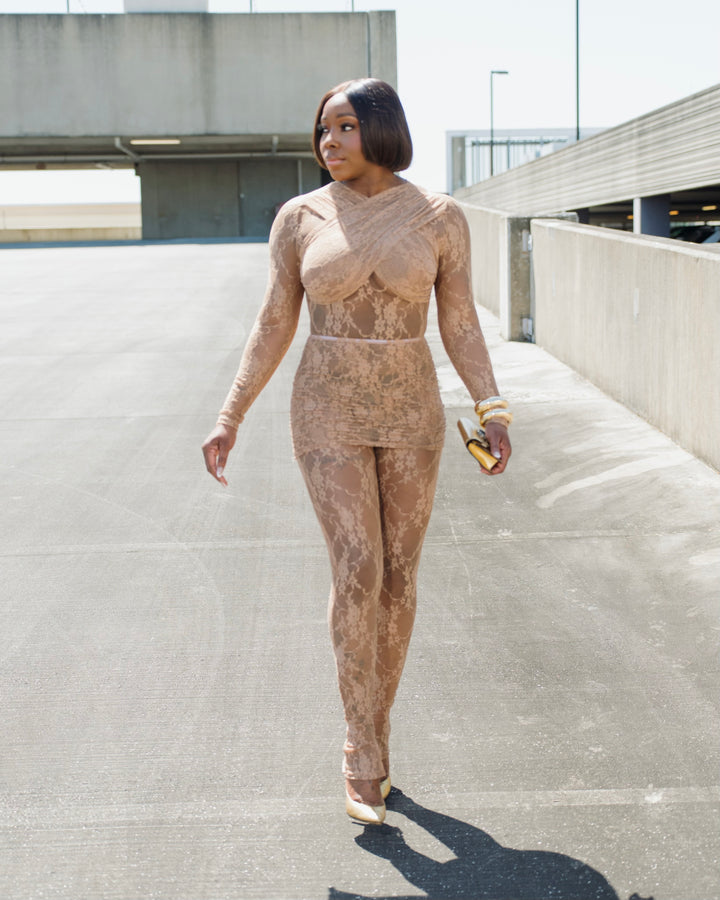 Look 1086 Lace Jumpsuit with Skirt