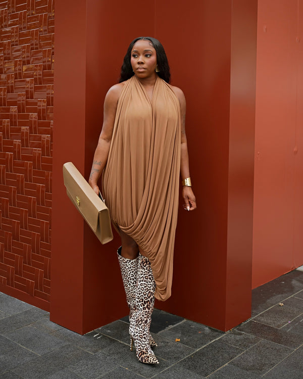 LOOK 1188 HALTER DRAPED MIDI DRESS | PRE-ORDER