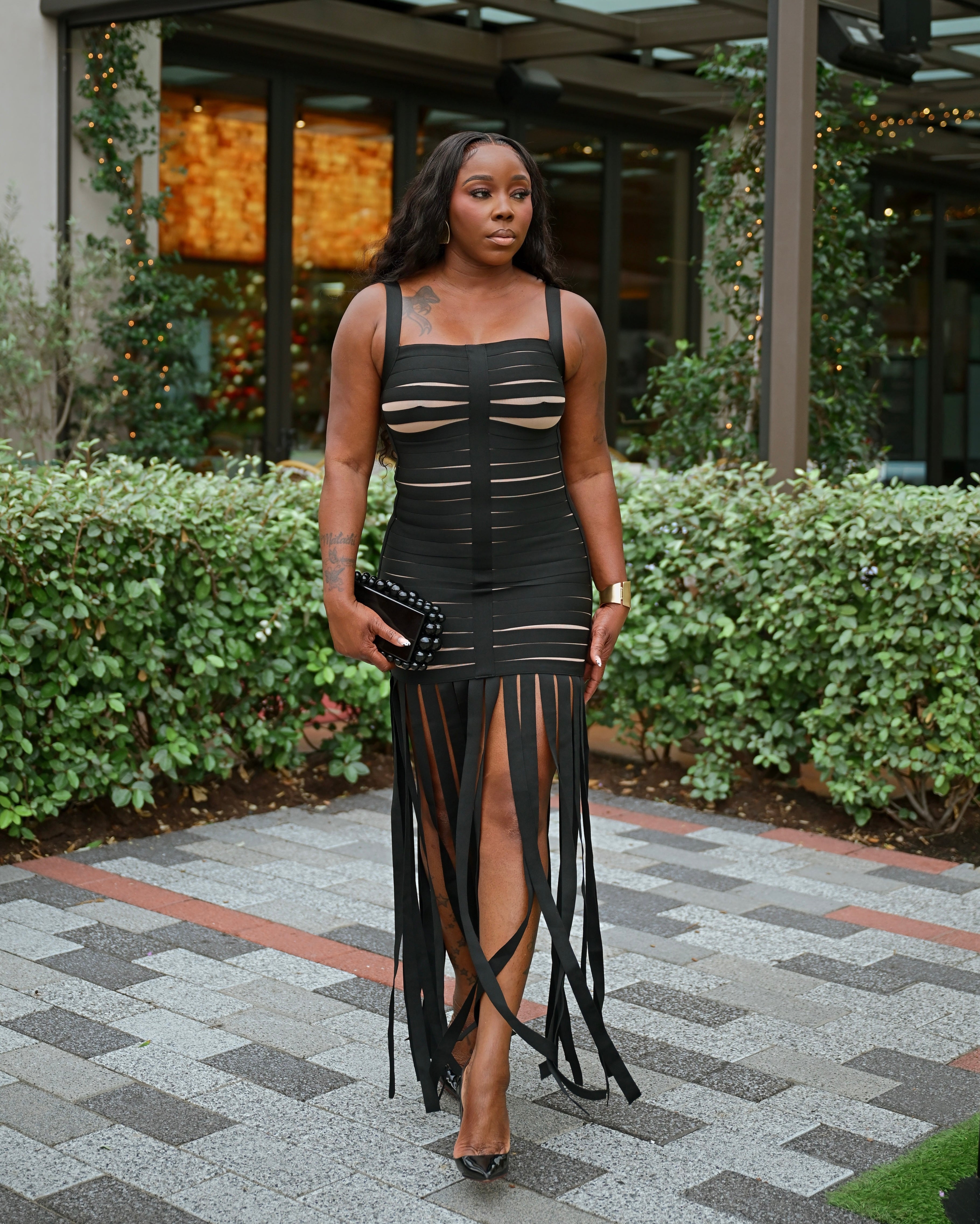 LOOK 1189 SLICED BANDAGE DRESS Large / Black