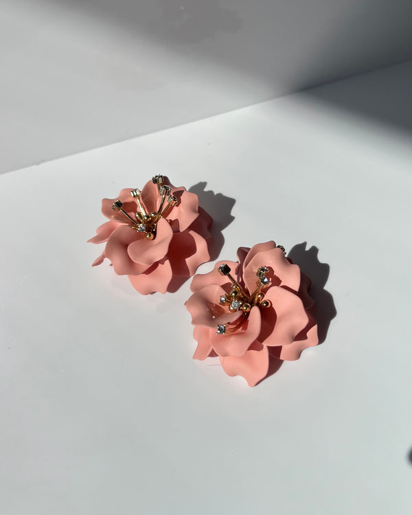 3D ROSE EARRING WITH RHINESTONES